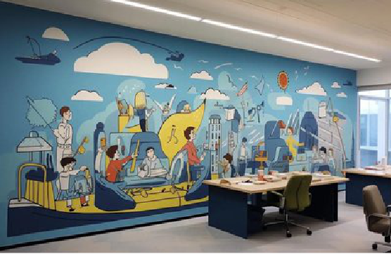 梨林办公室墙绘的特点。